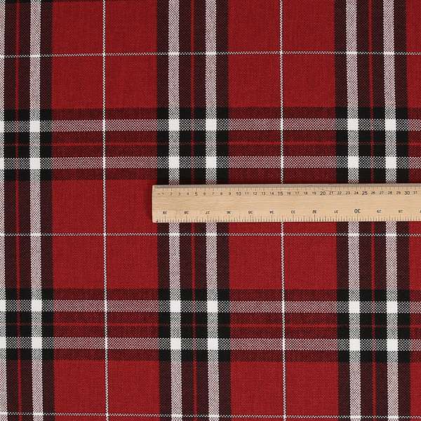 Louise Scottish Inspired Tartan Design Chenille Upholstery Fabric Red Colour - Made To Measure Curtains