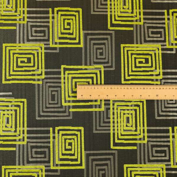 Tinto Shiny Finish Modern Geometric Pattern Chenille Upholstery Fabric In Green Colour With Silver Grey Background MSS-25