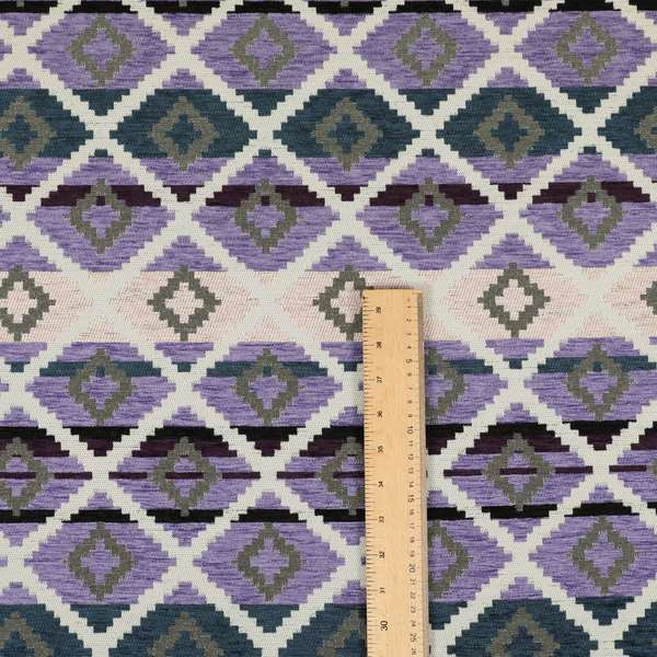 Tutti Frutti Aztec Pattern Chenille Upholstery Fabric In Purple Blue Colour MSS-28