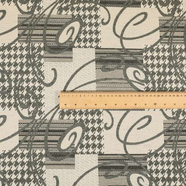 Kayu Patchwork Pattern Quality Chenille Upholstery Fabric In Grey Colour MSS-35 - Handmade Cushions