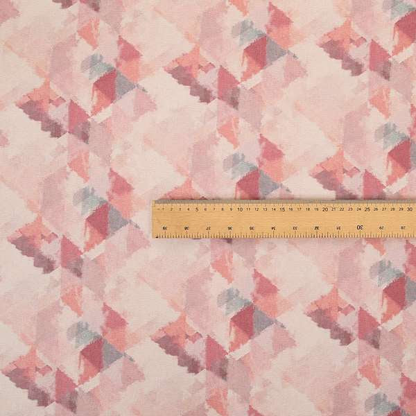 Mystic Artistic Geometric Pattern Printed Soft Chenille Interior Fabric In Pink Blossom Colour