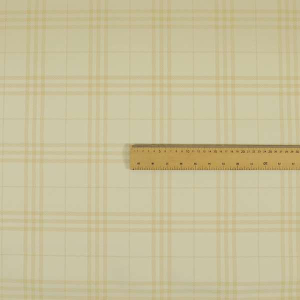 Nevis Tartan Checked Pattern Faux Leather In Cream Colour Upholstery Fabric