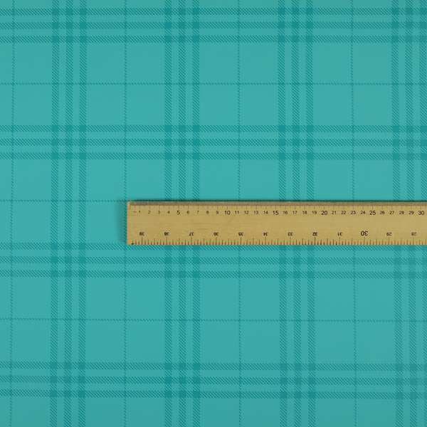 Nevis Tartan Checked Pattern Faux Leather In Teal Blue Colour Upholstery Fabric