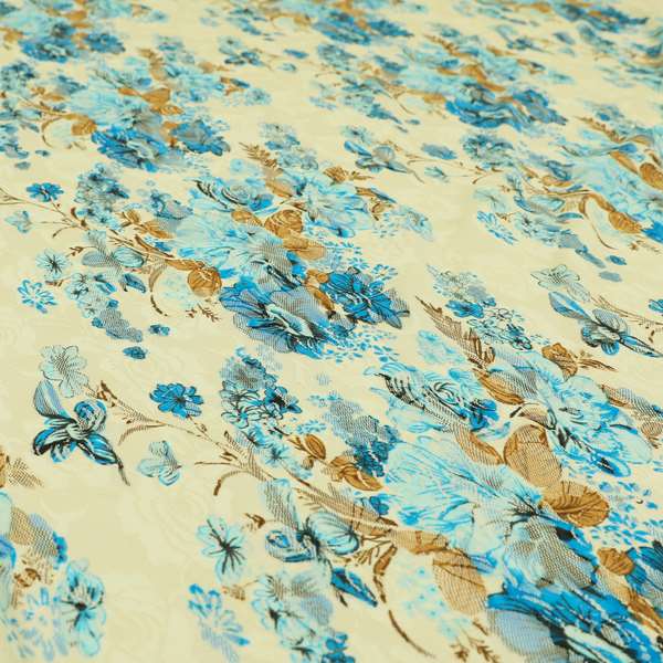 Floral Pattern Printed On Lace White Blue Colour Stretchy Fabric PSS071015-99
