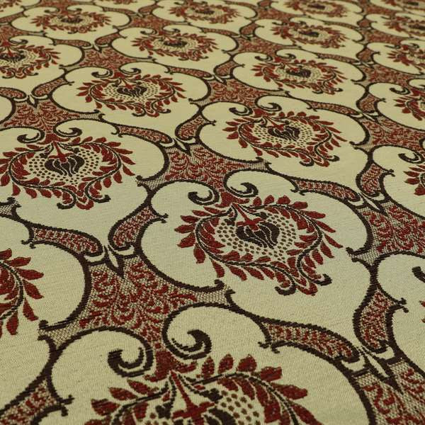 Wine Red With Beige Gold Colours Floral Flower Designer Pattern Soft Feel Chenille Upholstery Cushions Fabrics PSS150215-40