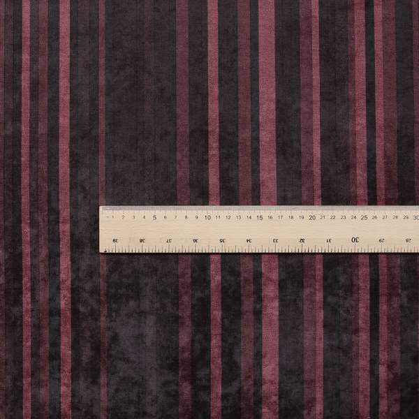 Pandora Vertical Stripes Pattern Soft Chenille Like Velvet Fabric Burgundy Shade Colour