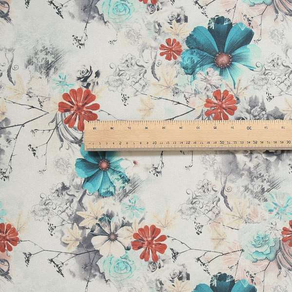 Pat Floral Pattern Red Blue Colour Printed Velvet Upholstery Curtain Fabrics - Handmade Cushions