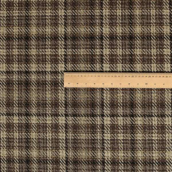 Priya Designer Tartan Pattern Chenille Upholstery Fabric Brown Colour