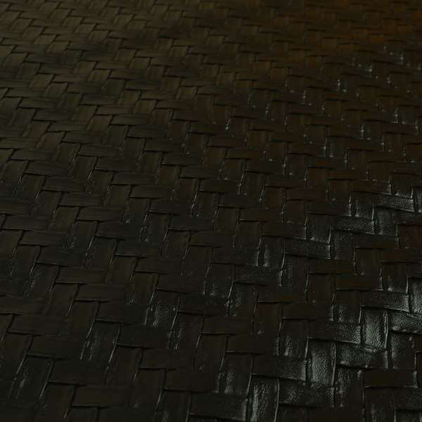 Rodeo Basketweave Pattern Semi Plain Faux Leather In Black Colour Upholstery Fabric