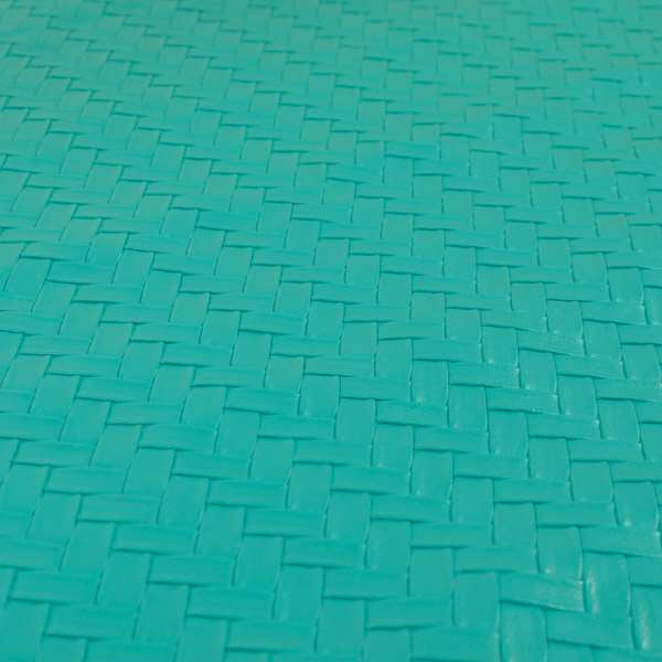 Rodeo Basketweave Pattern Semi Plain Faux Leather In Teal Blue Colour Upholstery Fabric