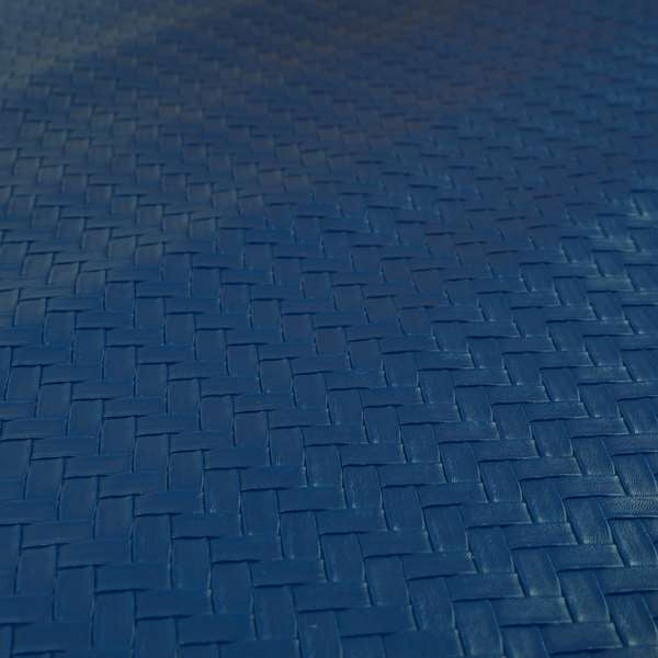 Rodeo Basketweave Pattern Semi Plain Faux Leather In Blue Colour Upholstery Fabric