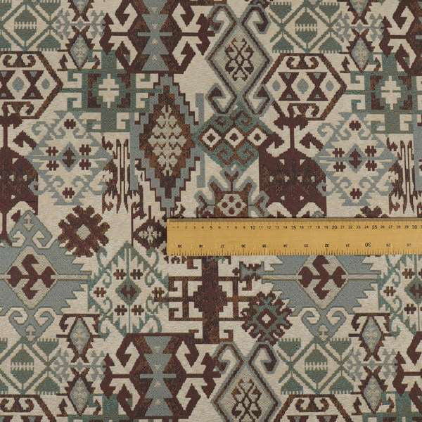 Shajahan Kilim Patchwork Pattern Purple Blue Coloured Furnishing Fabric