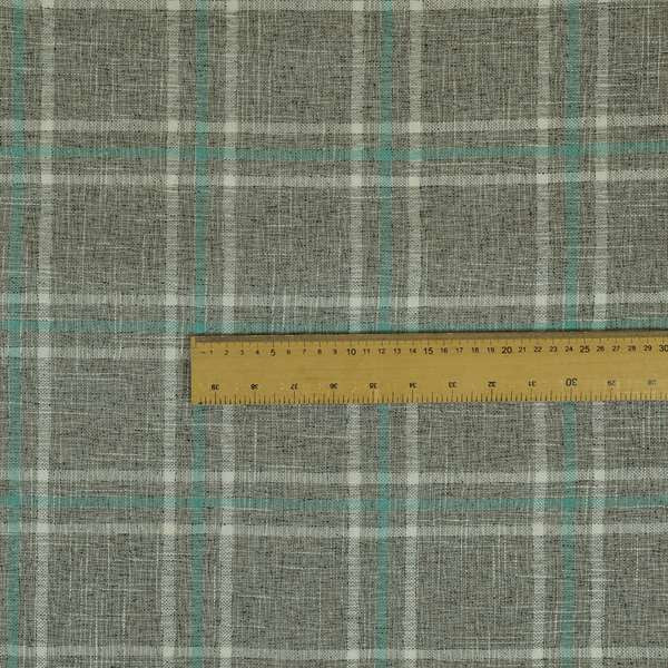 Shaldon Woven Tartan Pattern Upholstery Fabric In Silver Background With Blue - Made To Measure Curtains
