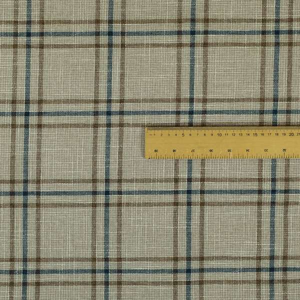 Shaldon Woven Tartan Pattern Upholstery Fabric In Beige Background With Brown - Roman Blinds