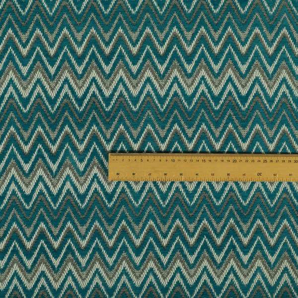 Zanzibar Chevron Pattern Soft Textured Chenille Material Blue Teal Colour Upholstery Fabrics - Handmade Cushions