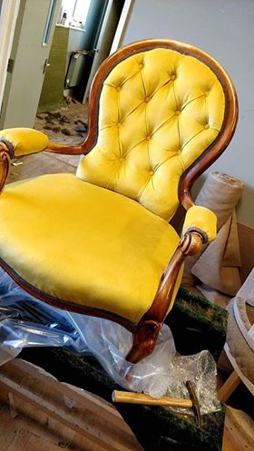 Alexandra With Her Bright Yellow Velvet Chair