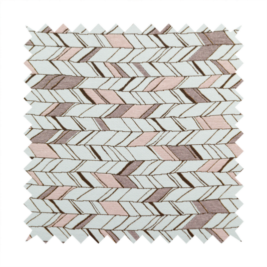 Modern Geometric Stripe Pattern White Pink Colour Chenille Upholstery Fabric 220323-44