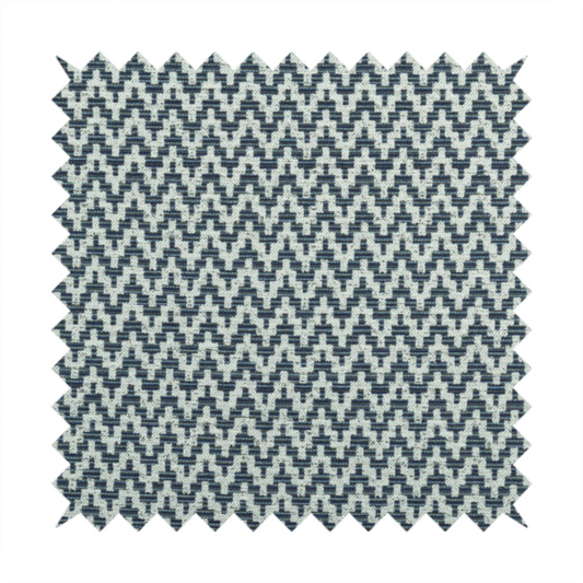 Cream Navy Blue Coloured Chevron Striped Chenille Furnishing Upholstery Fabric 220323-46