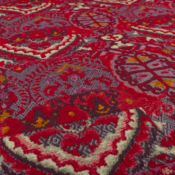 Red Purple Colour Medallion Patchwork Style Pattern Soft Chenille Upholstery Fabric 220323-49