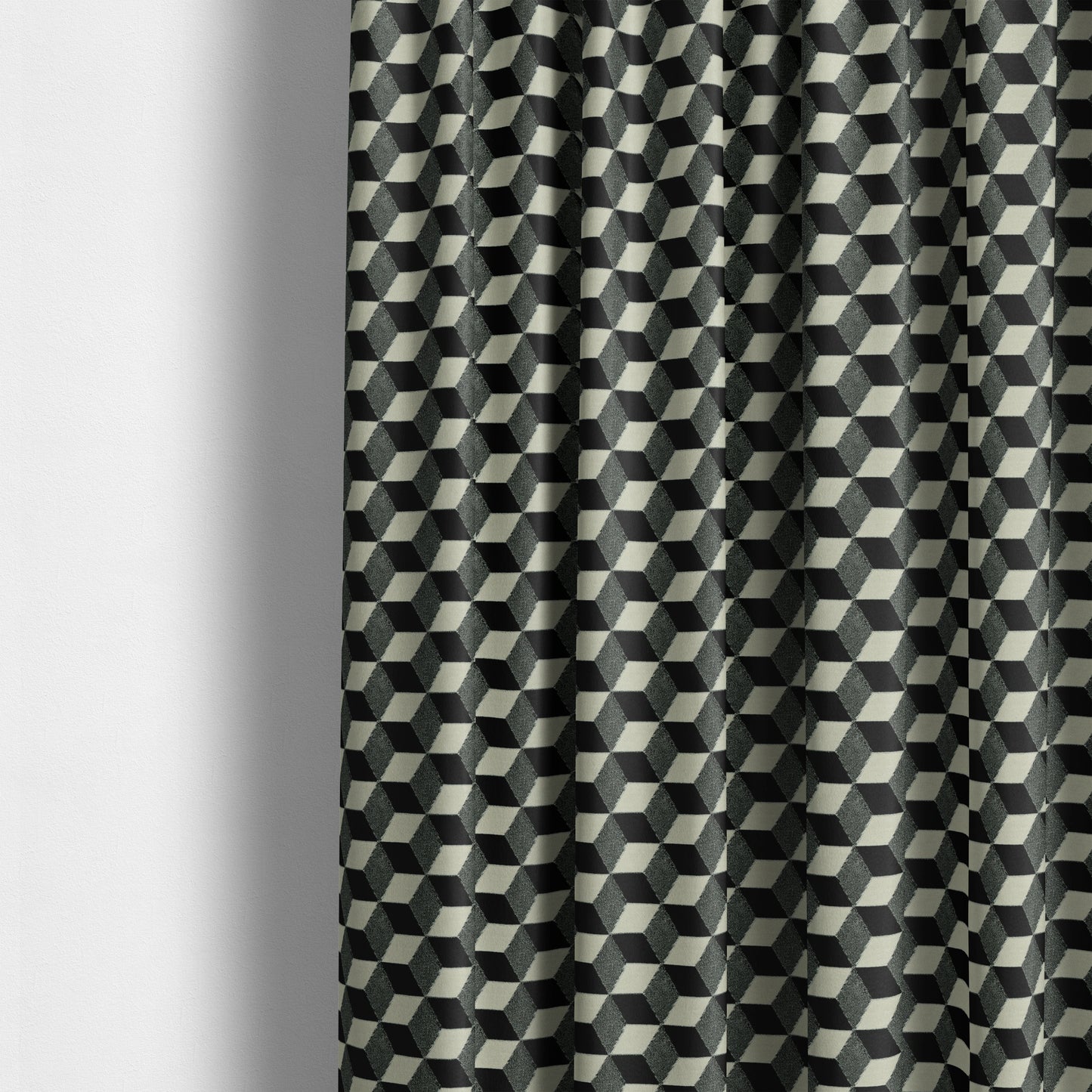 Akita Geometric 3D Pattern Velvet Fabric In Black White Colour - Made To Measure Curtains