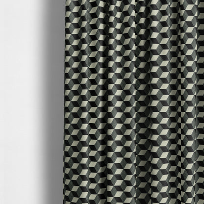 Akita Geometric 3D Pattern Velvet Fabric In Black White Colour - Made To Measure Curtains