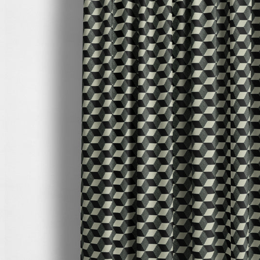 Akita Geometric 3D Pattern Velvet Fabric In Black White Colour - Made To Measure Curtains