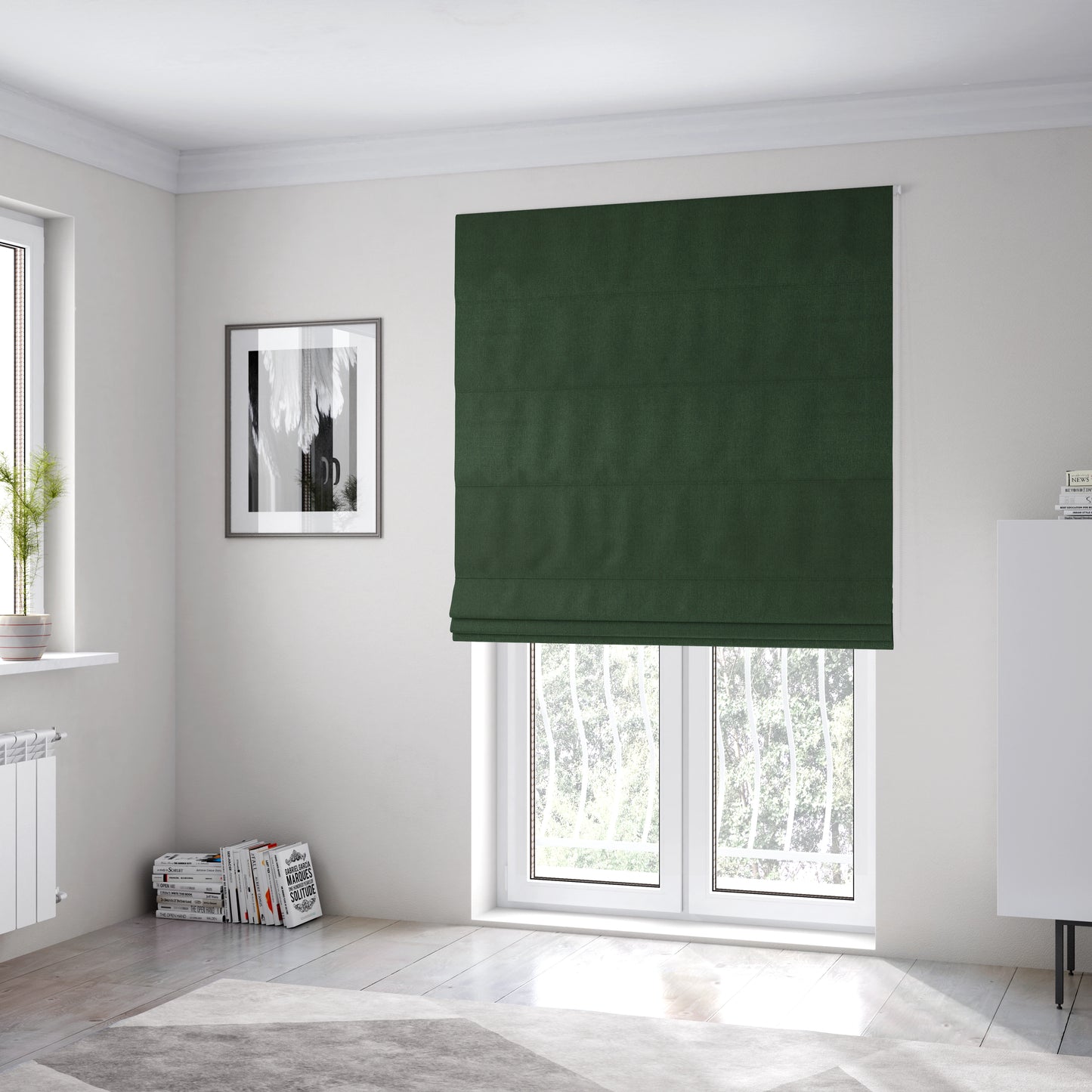 Abbotsford Super Soft Basket Weave Material Dual Purpose Upholstery Curtains Fabric In Dark Green - Roman Blinds