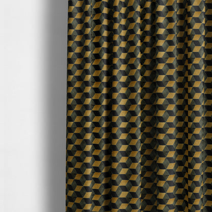 Akita Geometric 3D Pattern Velvet Fabric In Golden Yellow Blue Colour - Made To Measure Curtains