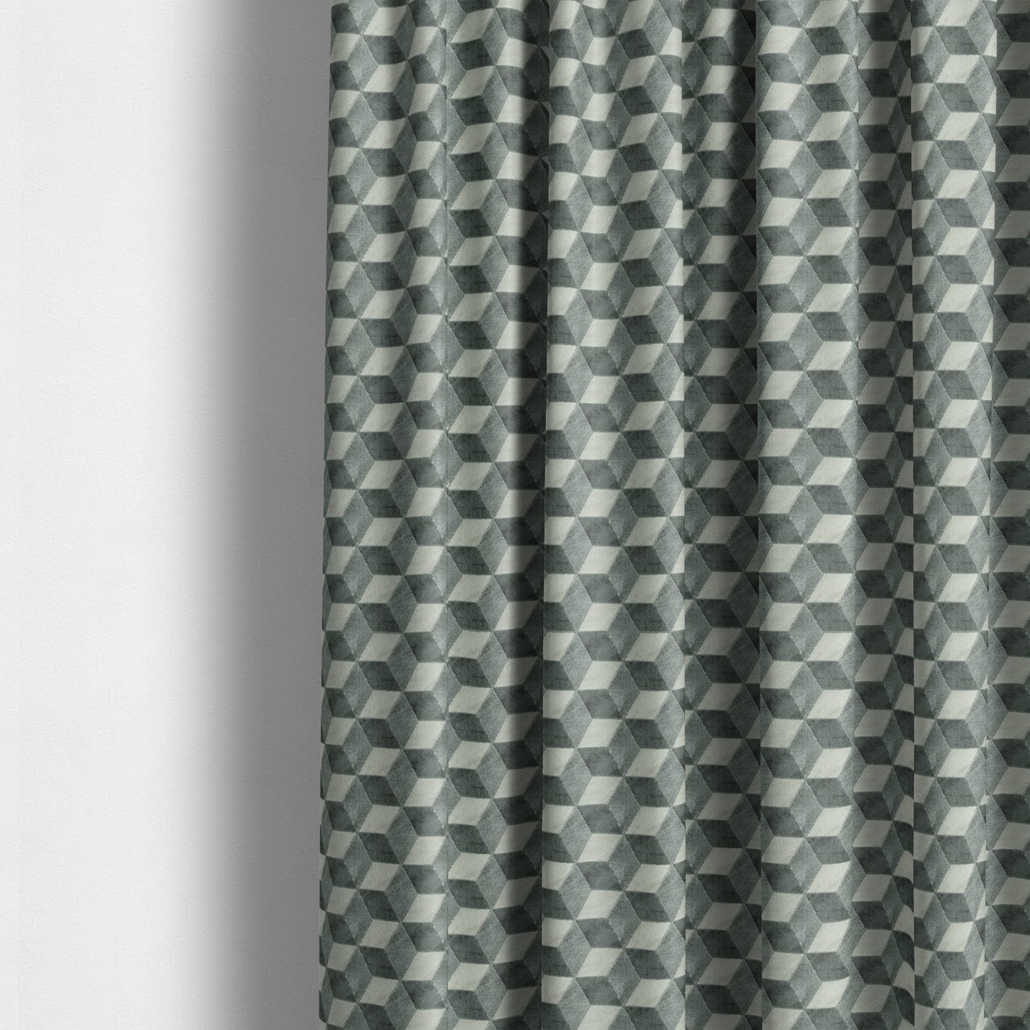 Akita Geometric 3D Pattern Velvet Fabric In Grey White Colour - Made To Measure Curtains