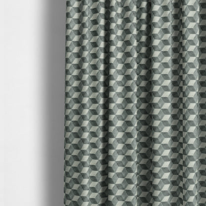 Akita Geometric 3D Pattern Velvet Fabric In Grey White Colour - Made To Measure Curtains