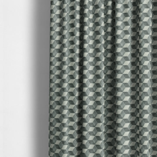 Akita Geometric 3D Pattern Velvet Fabric In Grey White Colour - Made To Measure Curtains