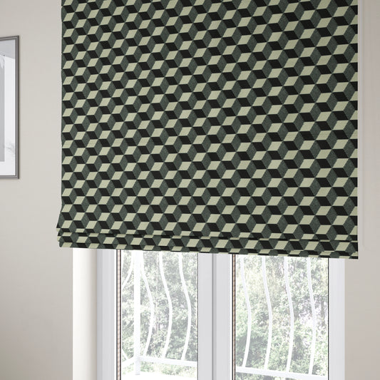 Akita Geometric 3D Pattern Velvet Fabric In Black White Colour - Roman Blinds