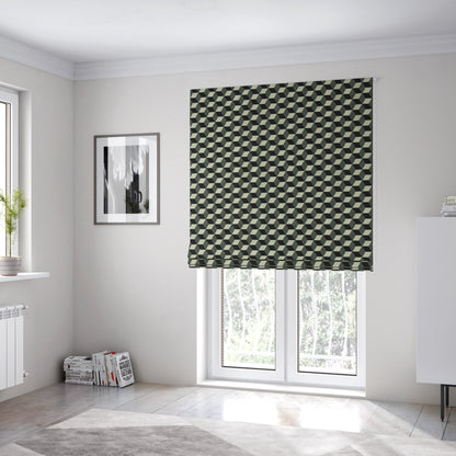 Akita Geometric 3D Pattern Velvet Fabric In Black White Colour - Roman Blinds