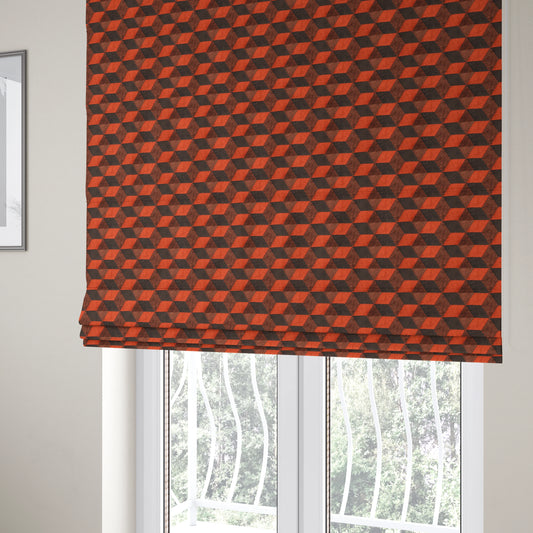 Akita Geometric 3D Pattern Velvet Fabric In Orange Brown Colour - Roman Blinds