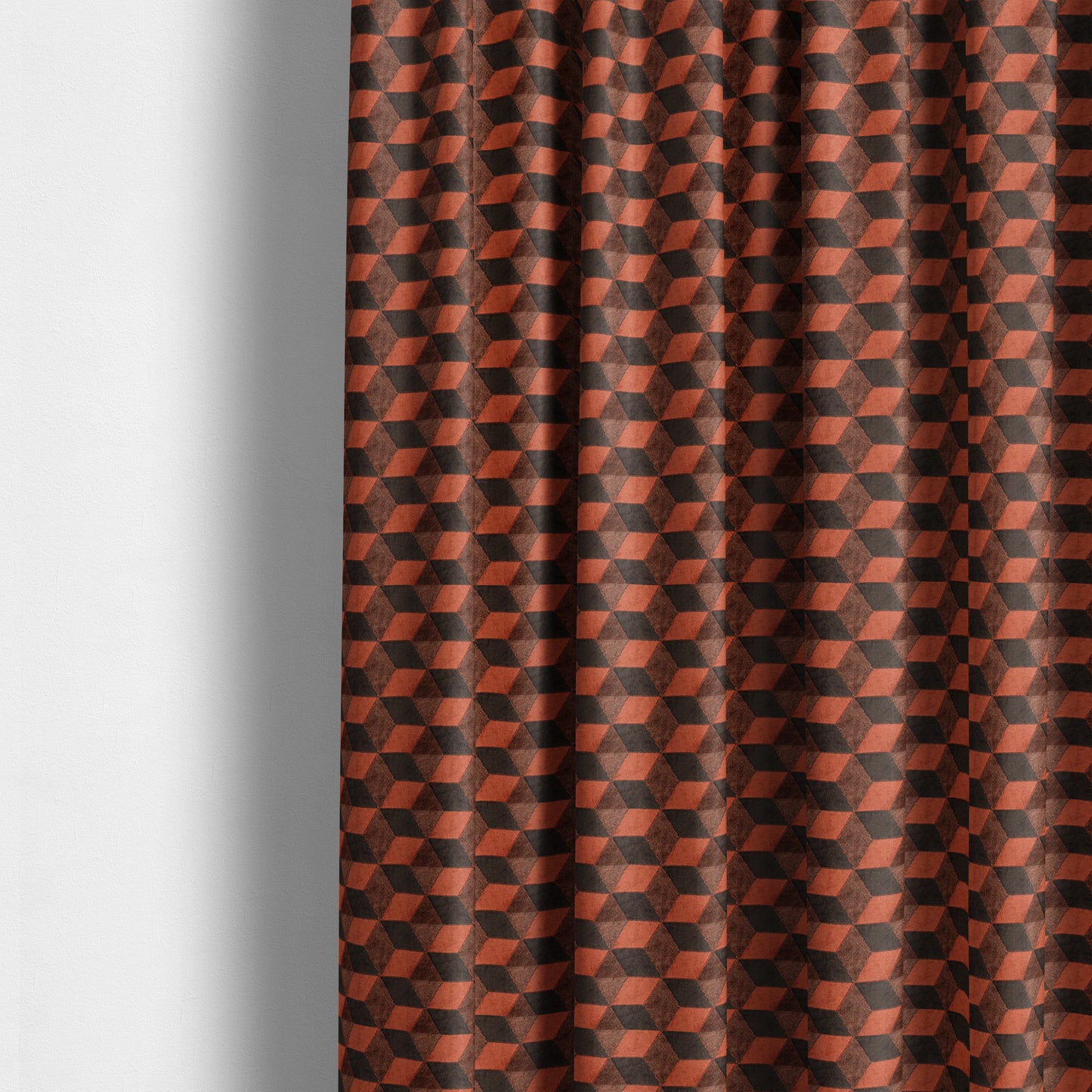 Akita Geometric 3D Pattern Velvet Fabric In Orange Brown Colour - Made To Measure Curtains