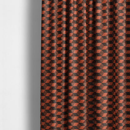 Akita Geometric 3D Pattern Velvet Fabric In Orange Brown Colour - Made To Measure Curtains