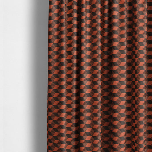 Akita Geometric 3D Pattern Velvet Fabric In Orange Brown Colour - Made To Measure Curtains