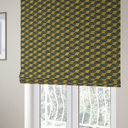 Akita Geometric 3D Pattern Velvet Fabric In Yellow Grey Colour - Roman Blinds