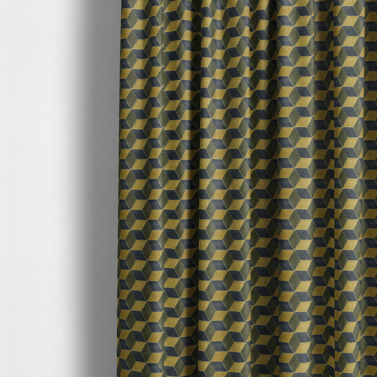 Akita Geometric 3D Pattern Velvet Fabric In Yellow Grey Colour - Made To Measure Curtains