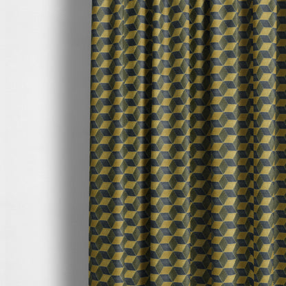 Akita Geometric 3D Pattern Velvet Fabric In Yellow Grey Colour - Made To Measure Curtains