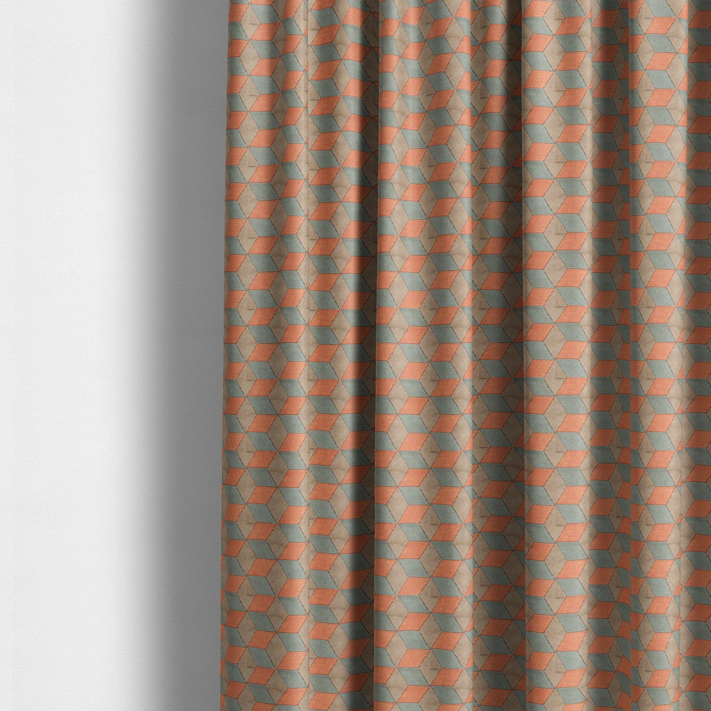 Akita Geometric 3D Pattern Velvet Fabric In Orange Grey Colour - Made To Measure Curtains