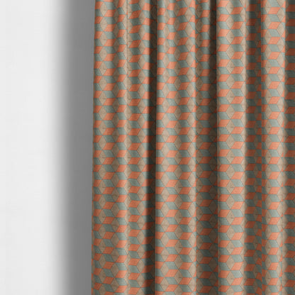 Akita Geometric 3D Pattern Velvet Fabric In Orange Grey Colour - Made To Measure Curtains