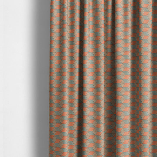 Akita Geometric 3D Pattern Velvet Fabric In Orange Grey Colour - Made To Measure Curtains