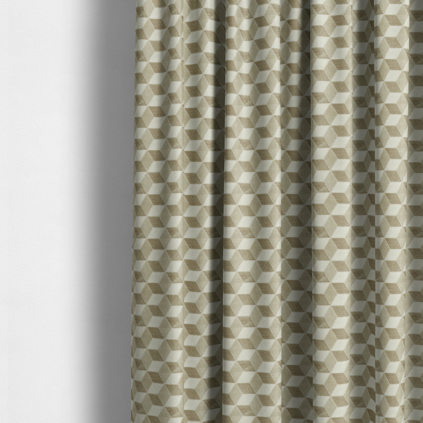 Akita Geometric 3D Pattern Velvet Fabric In White Beige Colour - Made To Measure Curtains