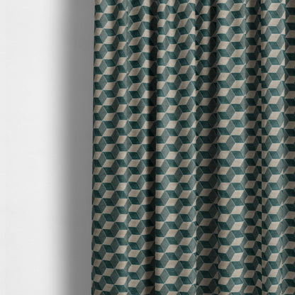 Akita Geometric 3D Pattern Velvet Fabric In Teal Silver Colour - Made To Measure Curtains