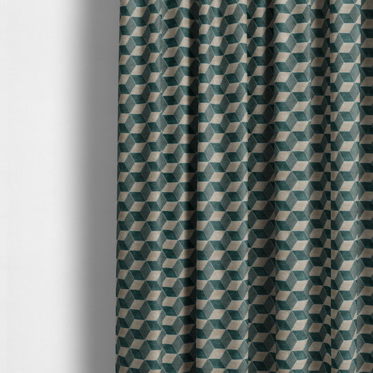 Akita Geometric 3D Pattern Velvet Fabric In Teal Silver Colour - Made To Measure Curtains