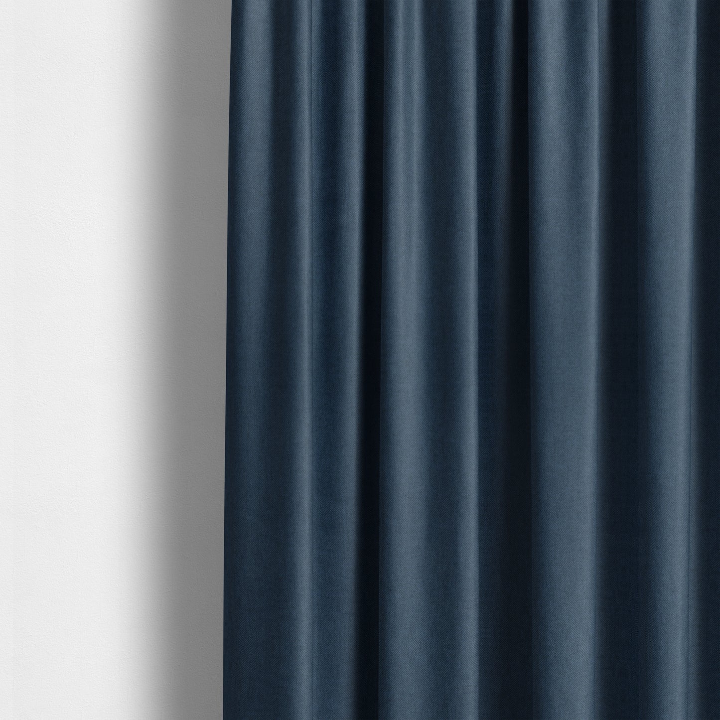 Aldwych Herringbone Soft Wool Textured Chenille Material Navy Blue Furnishing Fabric - Made To Measure Curtains