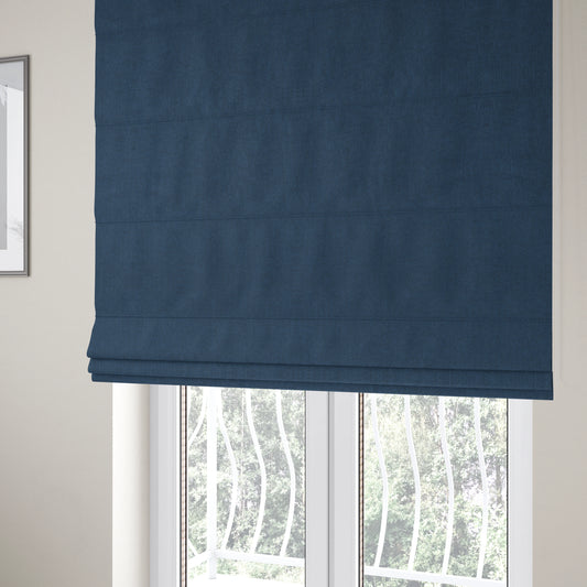 Aldwych Herringbone Soft Wool Textured Chenille Material Navy Blue Furnishing Fabric - Roman Blinds