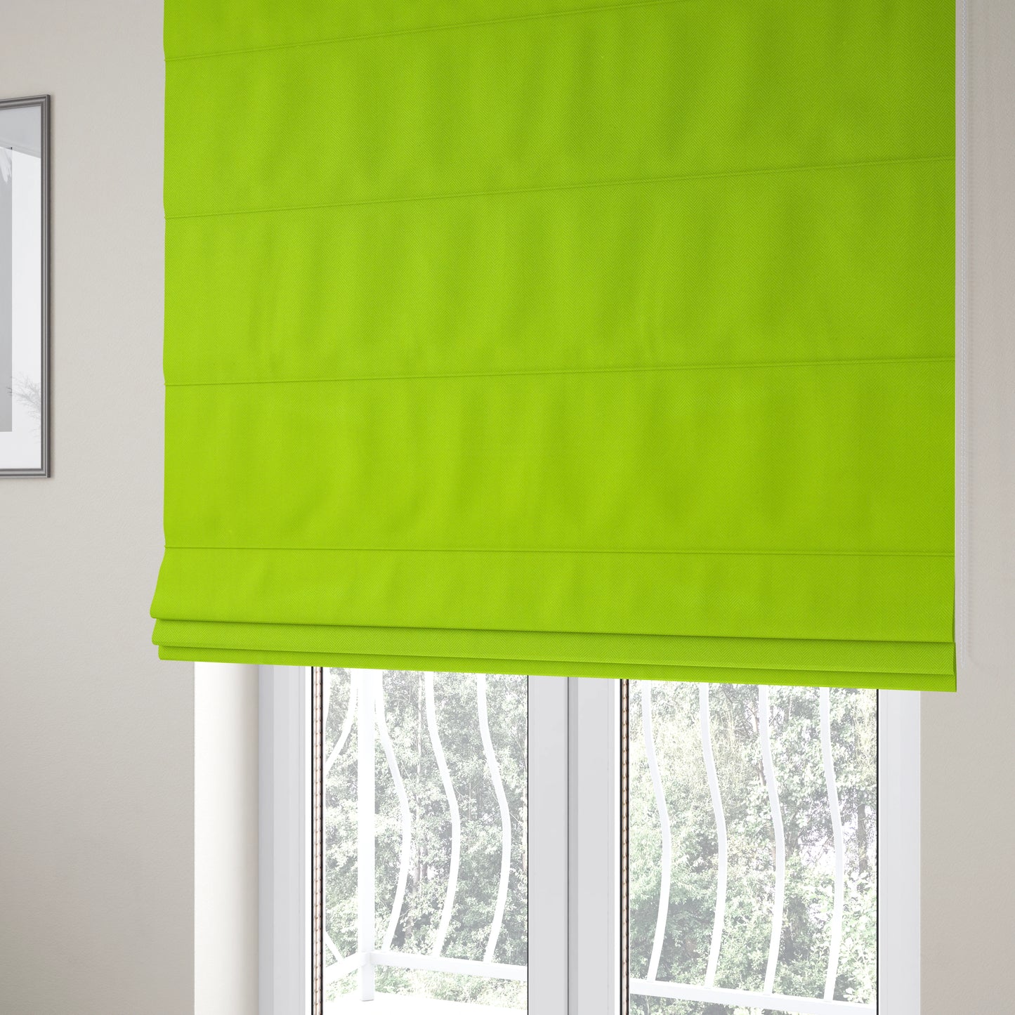 Aldwych Herringbone Soft Wool Textured Chenille Material Lime Green Furnishing Fabric - Roman Blinds