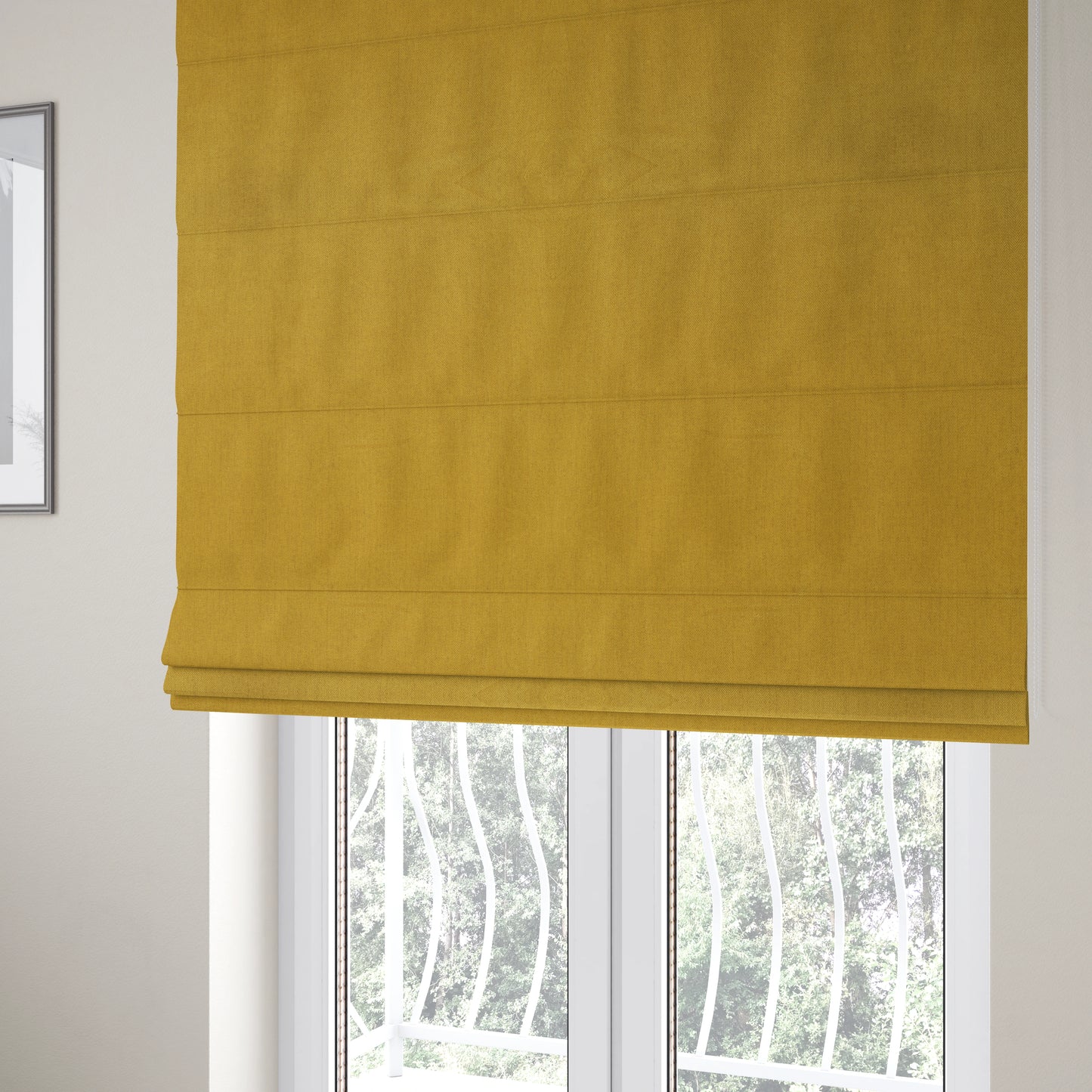 Aldwych Herringbone Soft Wool Textured Chenille Material Yellow Furnishing Fabric - Roman Blinds